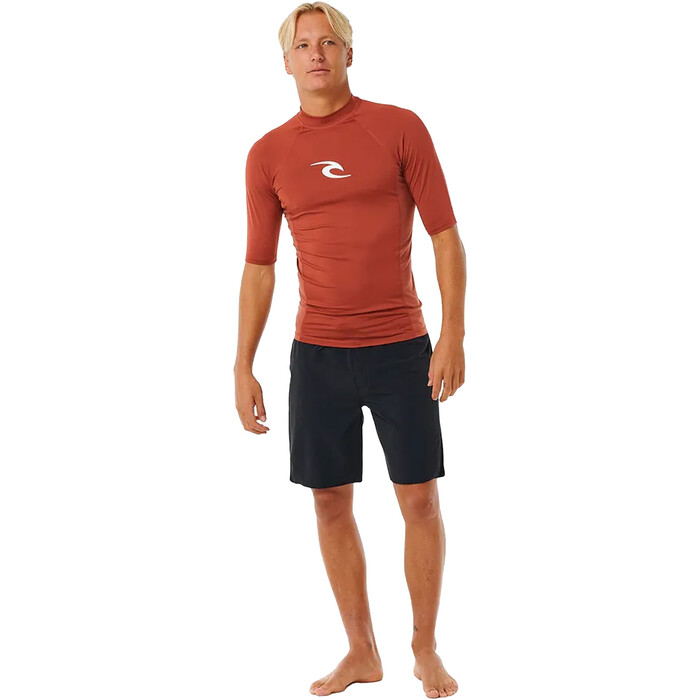 2024 Rip Curl Mens Waves UPF Performance Short Sleeve Rash Vest 142MRV - Red